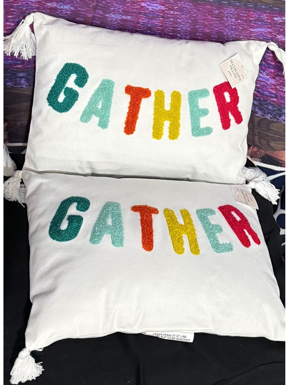 Set Of 2 Sm Thanksgiving Fall Decorative Pillows Multi Color W/tassels "Gather"